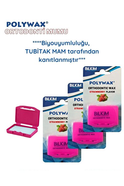 POLYWAX 20 Adet Tekli Paket Çilek Aromalı Ortodonti Mumu- Diş Teli Mumu - Bra...