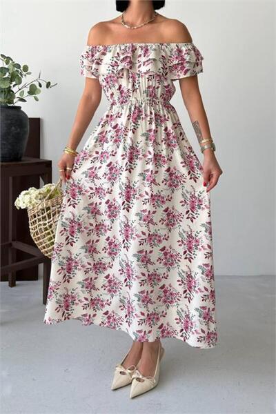 Neşeli Butik Rochie midi mov cu guler tip Madonna, cu volane și imprimeu, pen...