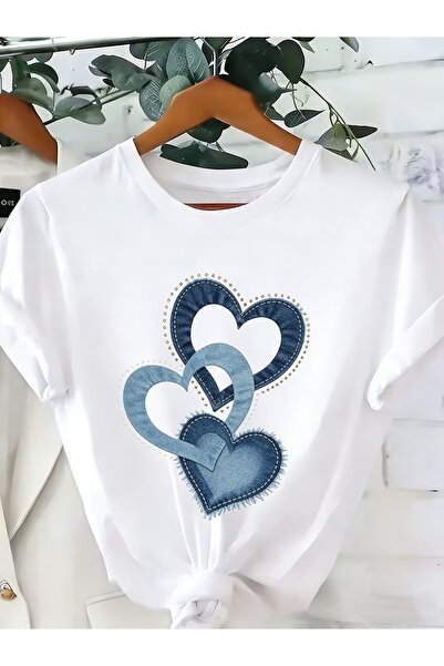 PAVRO Unisex Άνετο T-shirt με μικτό σχέδιο και στάμπα