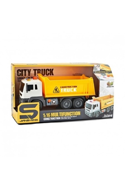 JS Toys Camion cu remorca, galben, cu frictiune si buton presiune,...