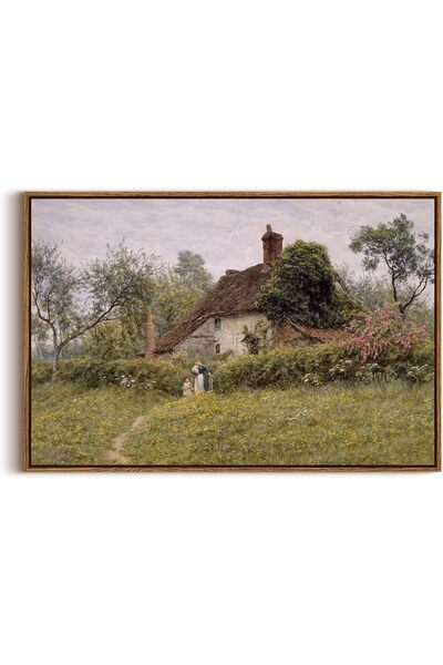 ALAYRA International Vintage Cottage Countryside Framed Canvas Wall Art Rusti...