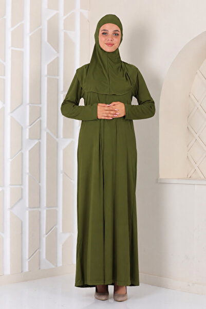 ASLINUR GİYİM Haki Kadın Fermuarlı Namaz Elbisesi