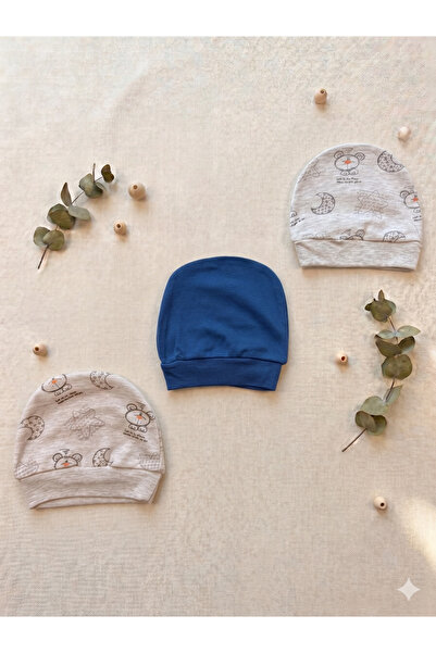 Tontiny Unisex Baby Combed Cotton Newborn 3-Piece Baby Beanie Colorful Set