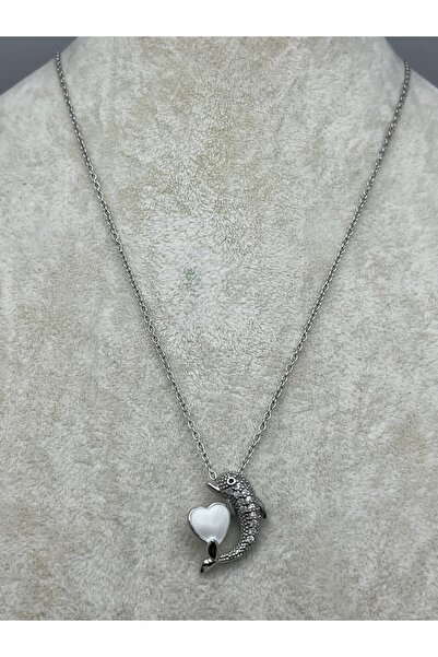 BİJU YILMAZ 26Kly37 - Steel Dolphin Heart Necklace