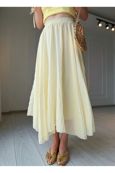 Store Bohemian Crinkle Textured Midi Skirt