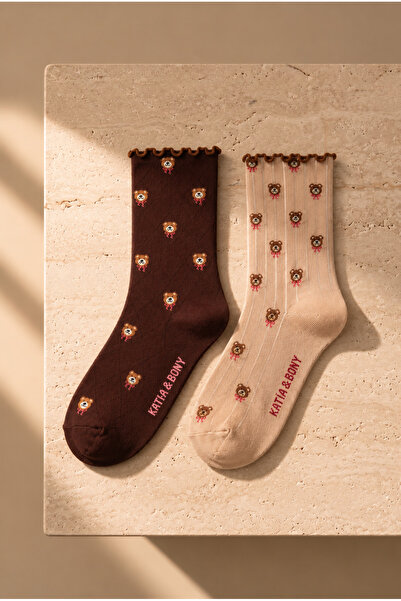 Katia&Bony Women's 2-Piece Teddy Bear Patterned Socks