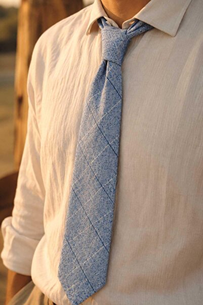 Kravatkolik Light Blue White Classic Linen Tie Kk13849