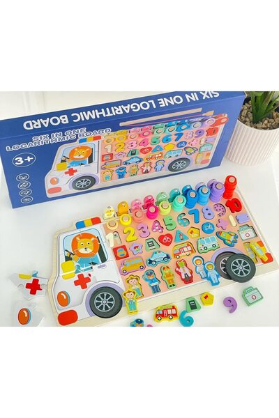 Stuniko ® Joc Logaritmic Montessori din Lemn 6 în 1 – Joc Educativ cu Puzzle,...