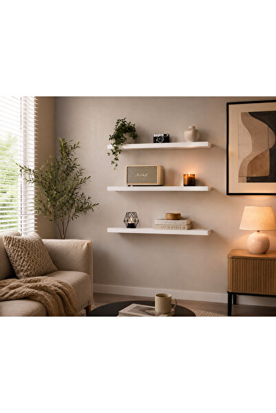 balore Home & Office Uçan Duvar Rafı 3'lü Set | Dekoratif Gizli Montaj Kitapl...
