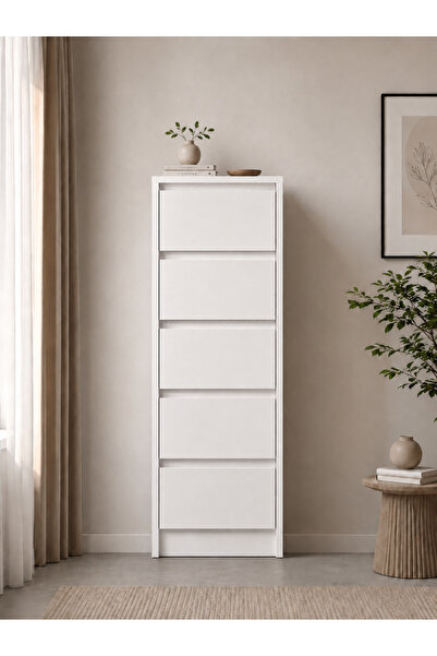 SARMOBİ Nolm 5 Çekmeceli Yüksek Şifonyer/Çamaşırlık Y:122 D:40 G:40 / Beyaz