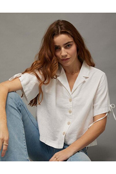 AMERICAN EAGLE AE Linen-Blend Button-Up Shirt
