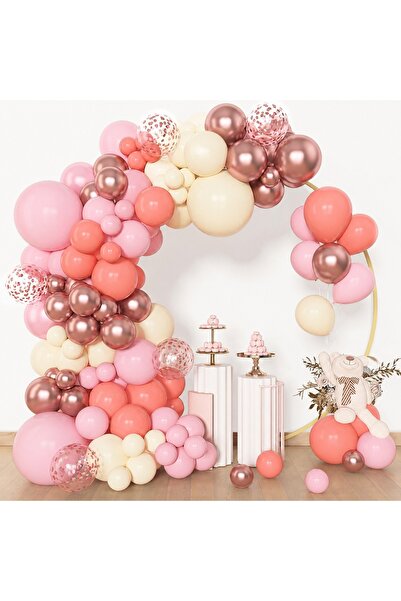 Printisor Set de baloane 124 piese, roz pastel, roz somon, auriu roz, crem, d...