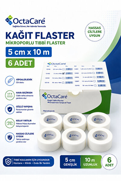 Octacare Kağıt Tıbbi Flaster 5 cm x 10 m Hipoalerjenik Mikroporlu Tıbbi Plast...