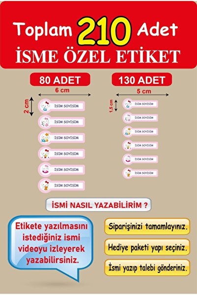 rprint 210 Adet Hello Kitty Okul Etiketi Kalem Etiketi Defter Etiketi Kitap E...