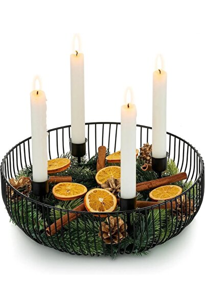 Sziqiqi Holder for 4 conical candles, metal, 30 x 10 cm, bowl-type holder, black