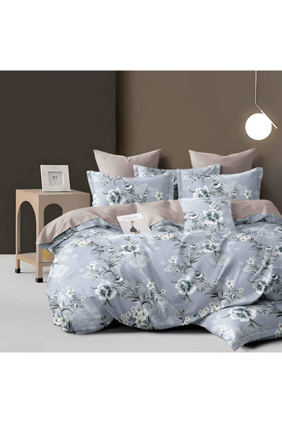 CumparaMisim Lenjerie pat dublu, bumbac satinat, 4 piese, Bleu, flori