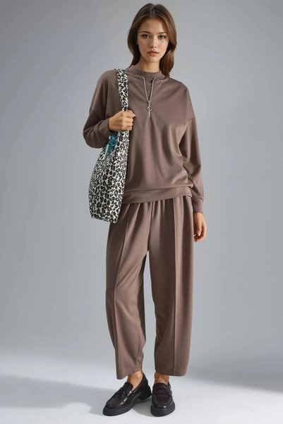 fiolin Soft Touch Modal Textured Zipper Collar Double Set