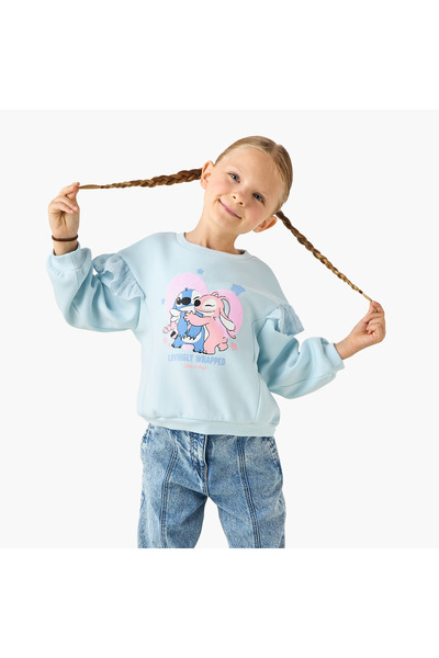 Disney Stitch and Angel Sequinned Sweatshirt with Ruffle Detail Sleeves