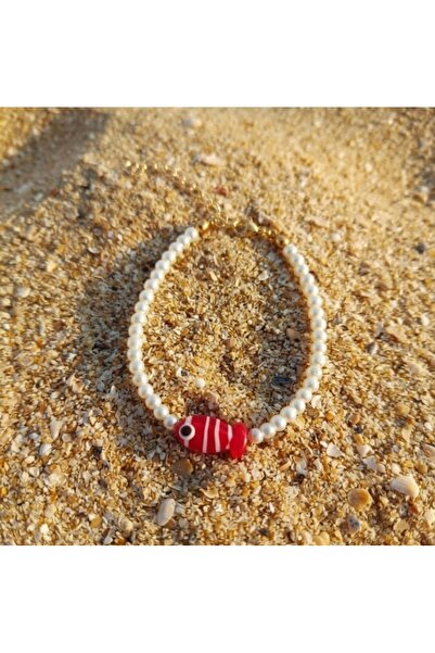 glactuca craft Murano Red Fish Glass Pearl Steel Bracelet Handmade Y2K