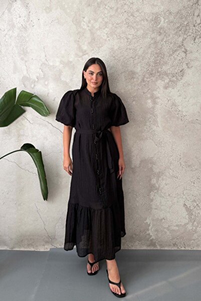 Elbee Fashion Woman فستان أسود ببطانة داخلية شفافة