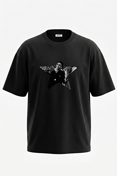 Anetos The Weeknd_55 Design Printed Oversize Black T-Shirt
