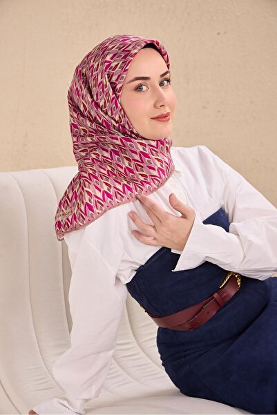 Silk Home Twill Silk Scarf Leaf Rhythm Cream Pink 90X90