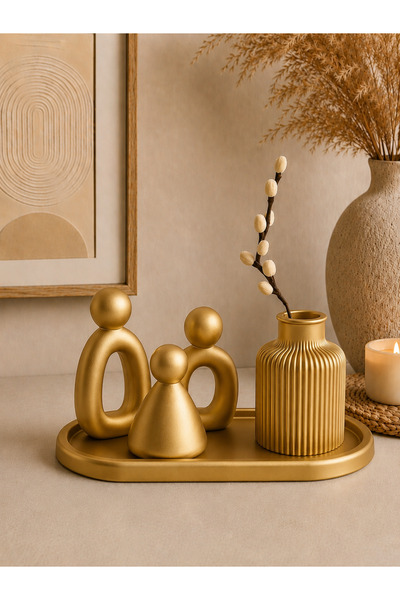 Family Studio 3’lü Soyut Aile Figürü ve Dekoratif Tepsi Seti | Modern Minimal...