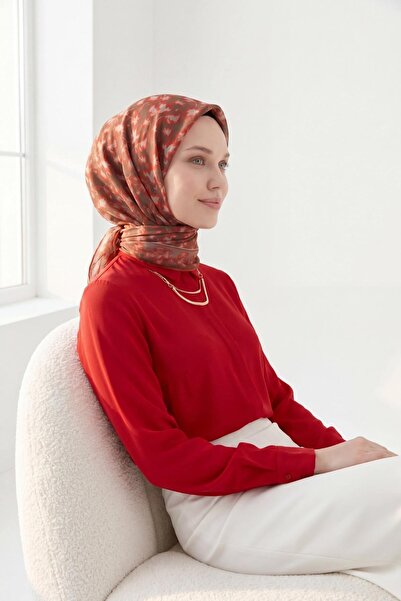 Silk Home Soft Eşarp Yaprak Desen Kırmızı 90x90