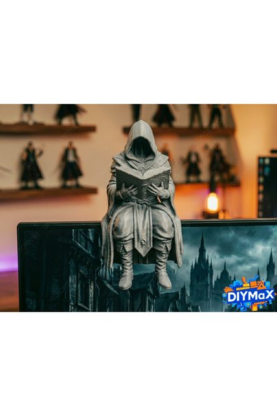 DIYMaX Hooded Sorcerer Figure Reading a Book on the Monitor Decorative Object Average Size 5 cm