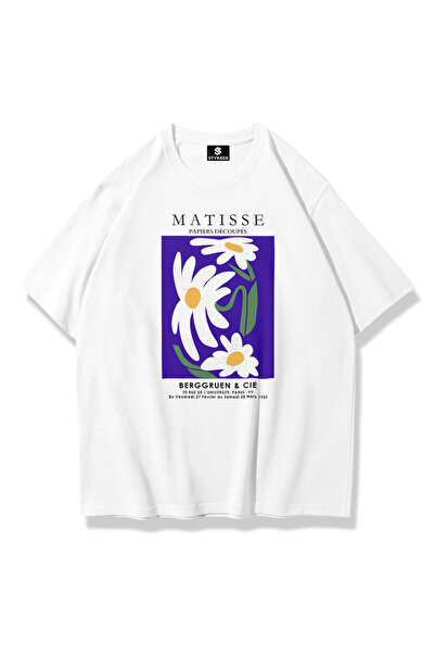 STYKEER Unisex Oversized T-Shirt "Papatya" Printed Loose Fit White T-Shirt