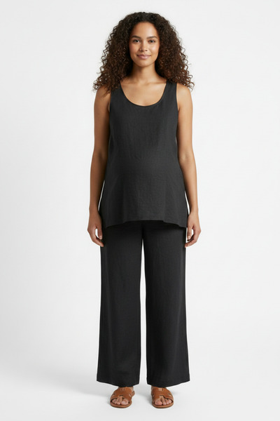 Runades Women's Maternity Linen Textured Two-Piece Set – Relaxed Fit Tank Top...