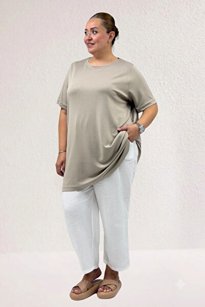 Eslina 68507 Plus Size Long Slim Modal T-Shirt - Mink