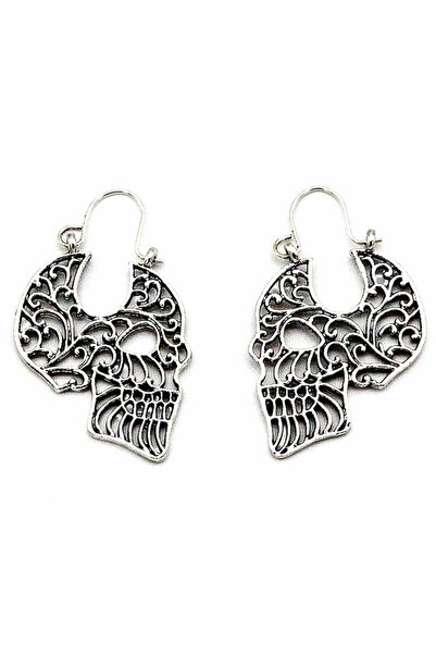 VeeShop Metal punk earrings, filigree skulls, profile view