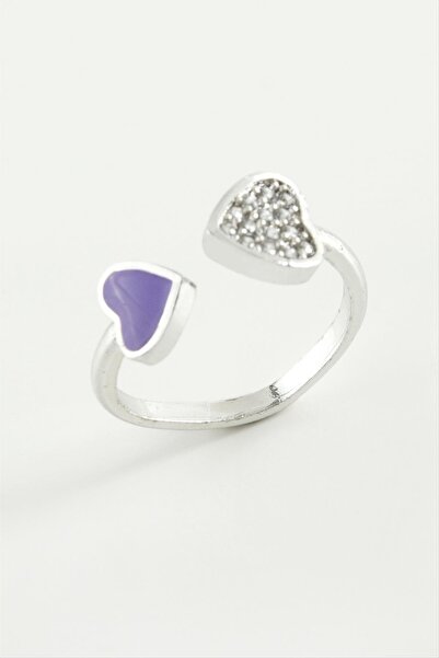 ZERO LAND Ilkestor Heart Stone Enamel Joint Ring (15257) - Silver Color