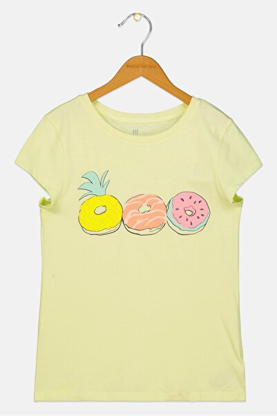 GAP Kids Girl Round Neck Short Sleeve Graphic Print Top, Lime Green