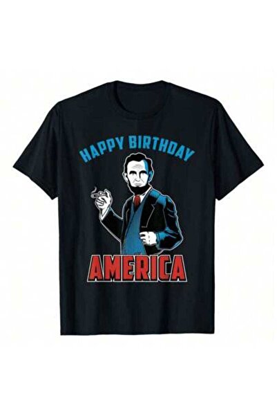 4Car تي شيرت Happy Birthday America Abe Lincoln Fourth Of July، 220 جرام من ا...