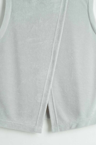 İpekçi Otantik Terry Flow Modal Back Detailed Women's Sleeveless T-Shirt Light Gray