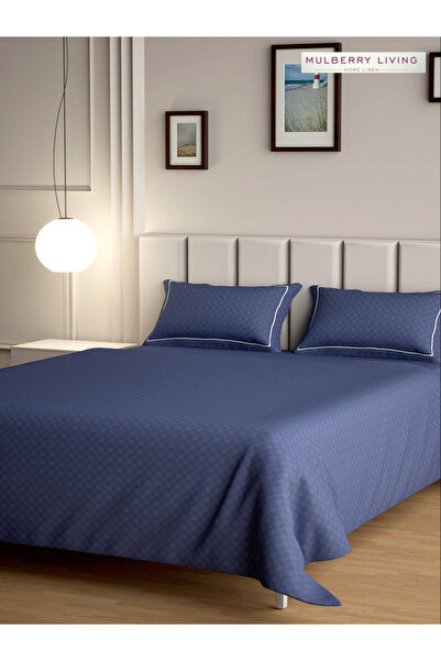 Mulberry Living By Styli ملاءة سرير كينج مسطحة من القطن 100% مع غطاءين للوسائ...