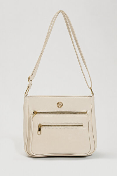 Sanmorris Women'S, Adjustable Cross Strap, Four-Pocket Shoulder Bag S-1399 Cream