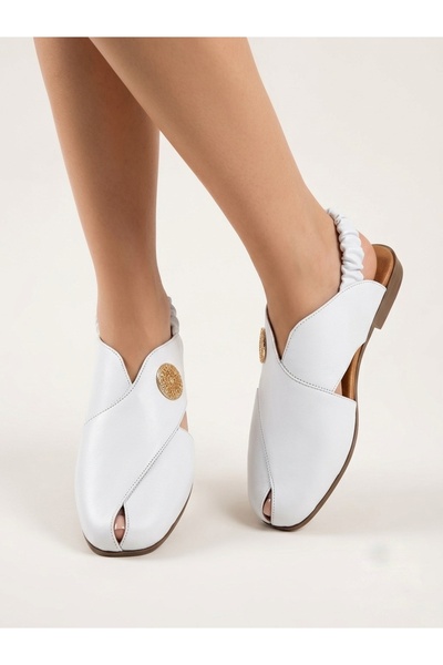 Rüya Shoes Genuine Leather Women's Sandals with Elastic Back Buckle