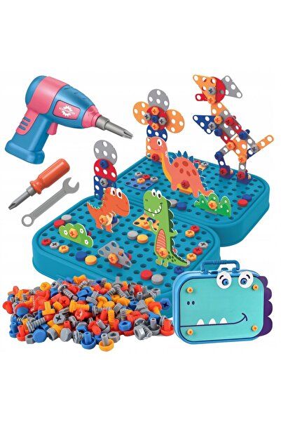MalPlay Set creativ de constructie pentru copii, Dino, cu bormasina functiona...