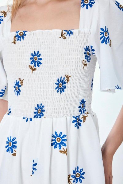 MY GRS Poplin Fabric Strawberry Cherry Fabric Square Neck Dress
