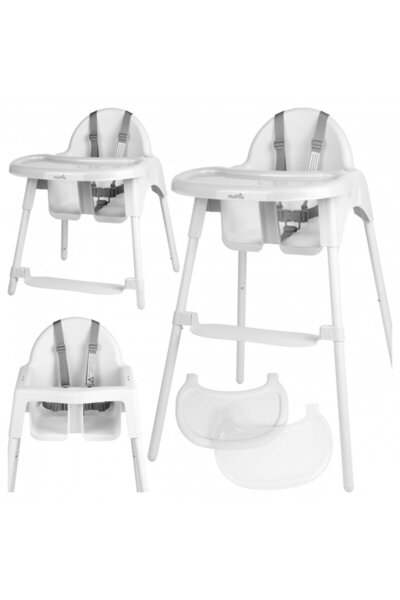 MalPlay Keri White baby high chair, 2 in 1, equipped with removable double tr...