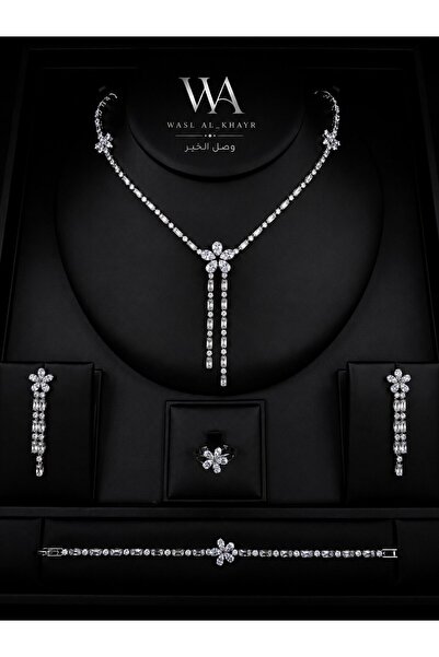 WASL ALKHAIR Luxury 4-Piece Women's Jewelry Set Exquisite Zircon Flower Neckl...