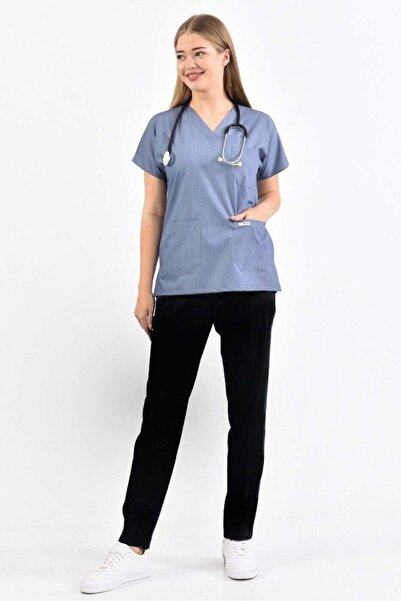 Owlet Medikal Lycra Denim Look Top and Black Bottom Combination Set