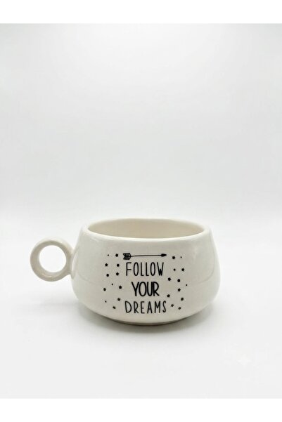 PALTO TASARIM Follow Your Dreams Printed Handmade Cream Glossy Luna Mug - Han...