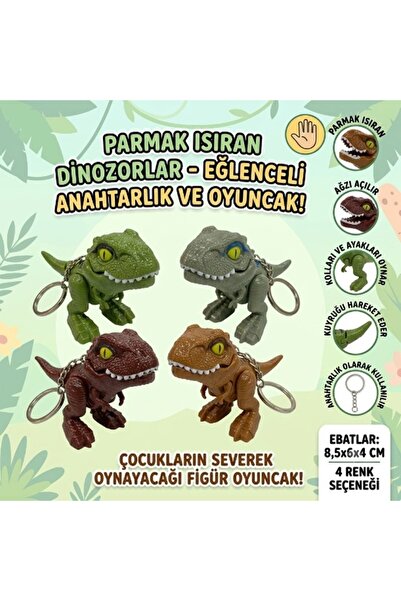 Shoplandu Çocuklar için Sevimli Dinozor Karakterleri Parmak Isıran Anahtarlıklı 4 Adet