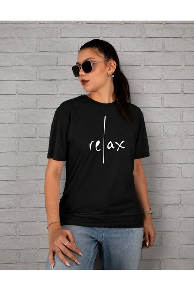 Krays تي شيرت للجنسين بتصميم بسيط مطبوع عليه عبارة RELAX مصنوع من القطن بنسبة 100% وياقة دائرية وأكمام قصيرة