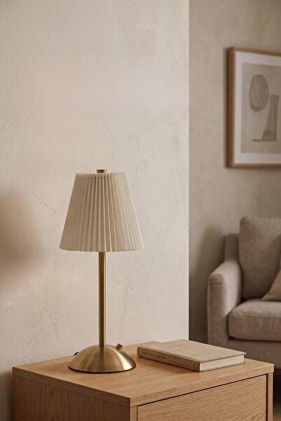 Sevinse Home Vesper Krem Gold Şarjlı LED Dokunmatik Masa Lambası, Abajur