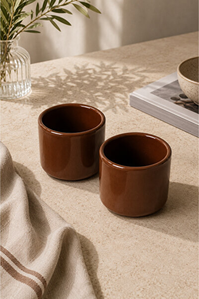 Beige & Stone طقم من 2 كوب سيراميك بني سعة 175 مل، كوب قهوة مينيمال، فنجان شا...